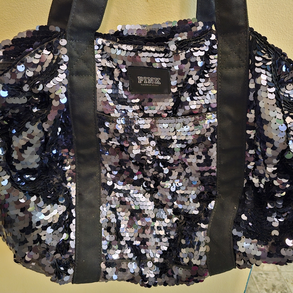PINK Victoria's Secret Black and Silver Sequin Tote
